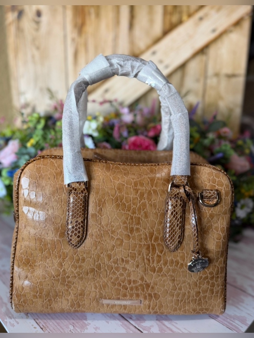Brahmin Marissa cashew Zostera animal Print NWT $375 Soft Leather WRAPPED STRAPS